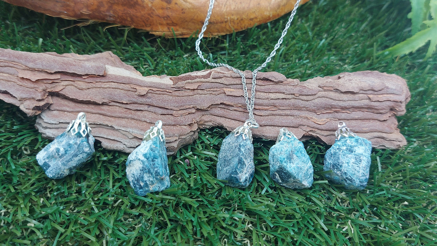 Natürliche Apatit Sterling Stahl Halskette Heilung Kristall Zubehör Sternzeichen Mineral Stein