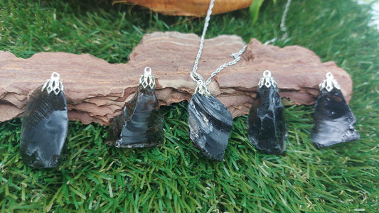 Natürliche schwarze/rauchige Obsidian Sterling Stahl Halskette Heilung Kristall Zubehör Sternzeichen Mineral Stein