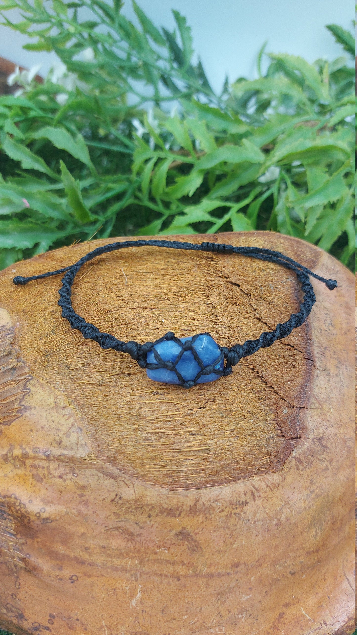 Natürlicher blauer Achat, handgefertigt, Makramee-Armband, Heilkristall, Zubehör, Sternzeichen, Mineralstein