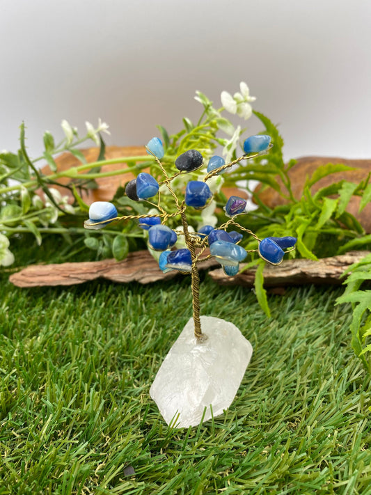 Blue Agate Crystal Tree of Life με Pointy Quartz ως βάση - Σπιτικό- Crystal Tree of Life- Εξαιρετικό για δώρο