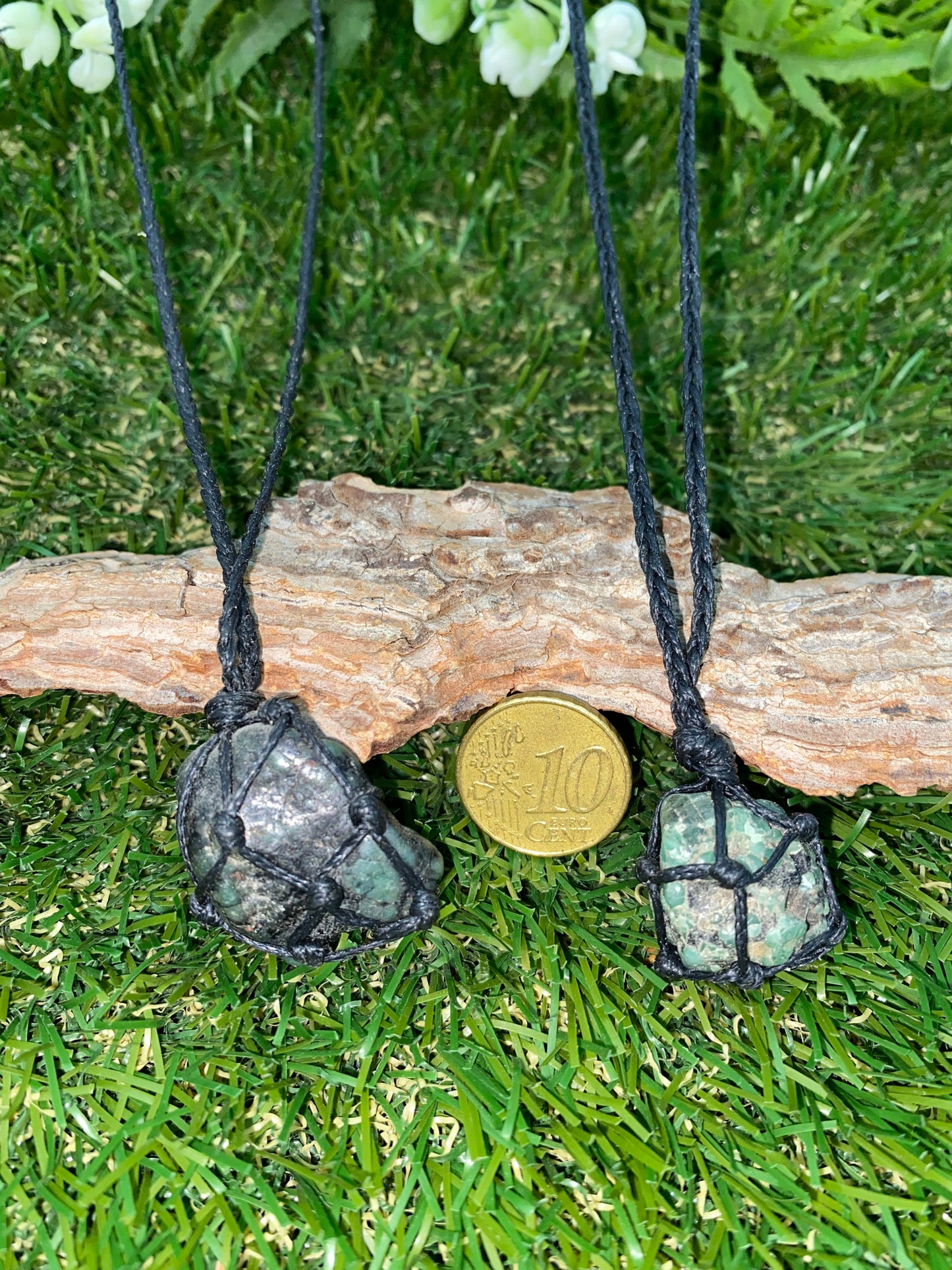 Smaragd polierter Mineralstein, brasilianischer Kristall, Heilung, Makramee, umwickelte Halskette, Schutz, Geschenk, Zubehör