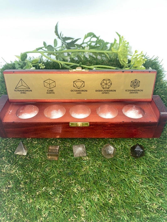 Smoked Quartz Platonic Solids Sacred Geometric Set, Energy Healing κρύσταλλο, πέτρες ρέικι, σετ πέντε τσάκρα