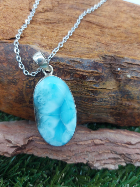 Larimar Sterling Silber 925 Anhänger Cabochon geschnitten Heilkristall