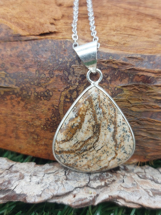 Μενταγιόν Zebra Jasper επάργυρο ορείχαλκο μενταγιόν Cabochon Cut Healing Crystal