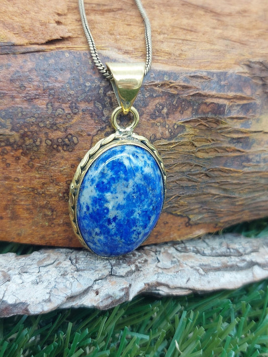 Lapislazuli Messing Anhänger Cabochon Schliff Heilkristall
