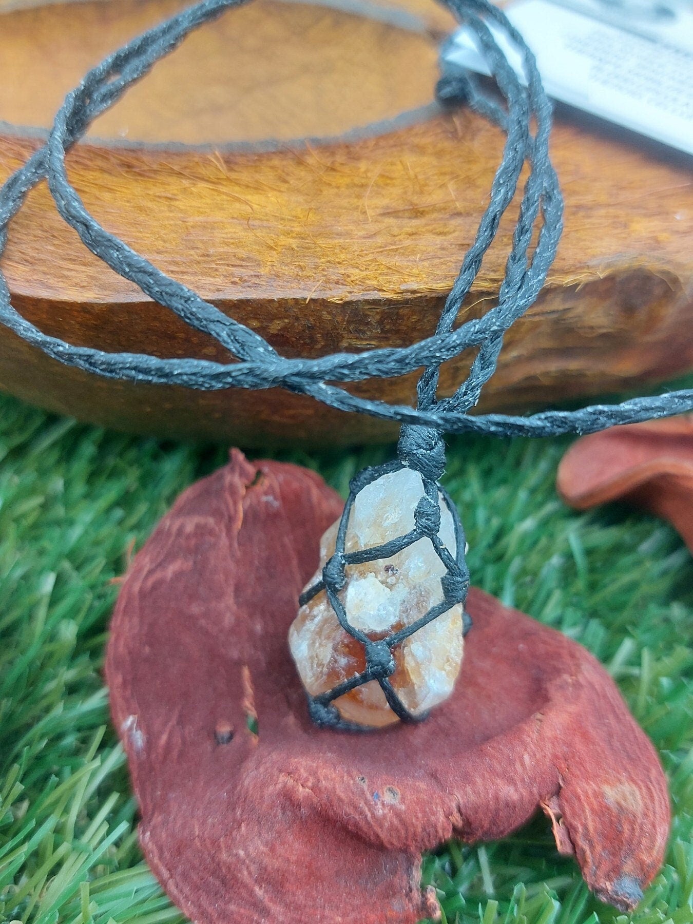 Φυσικό Citrine Rough Point Mineral Stone Brazilian Crystal Healing Makrame τυλιγμένο κολιέ Προστασία αξεσουάρ δώρου