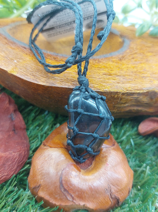 Κολιέ Smoky Quartz Polished Crystal Macrame