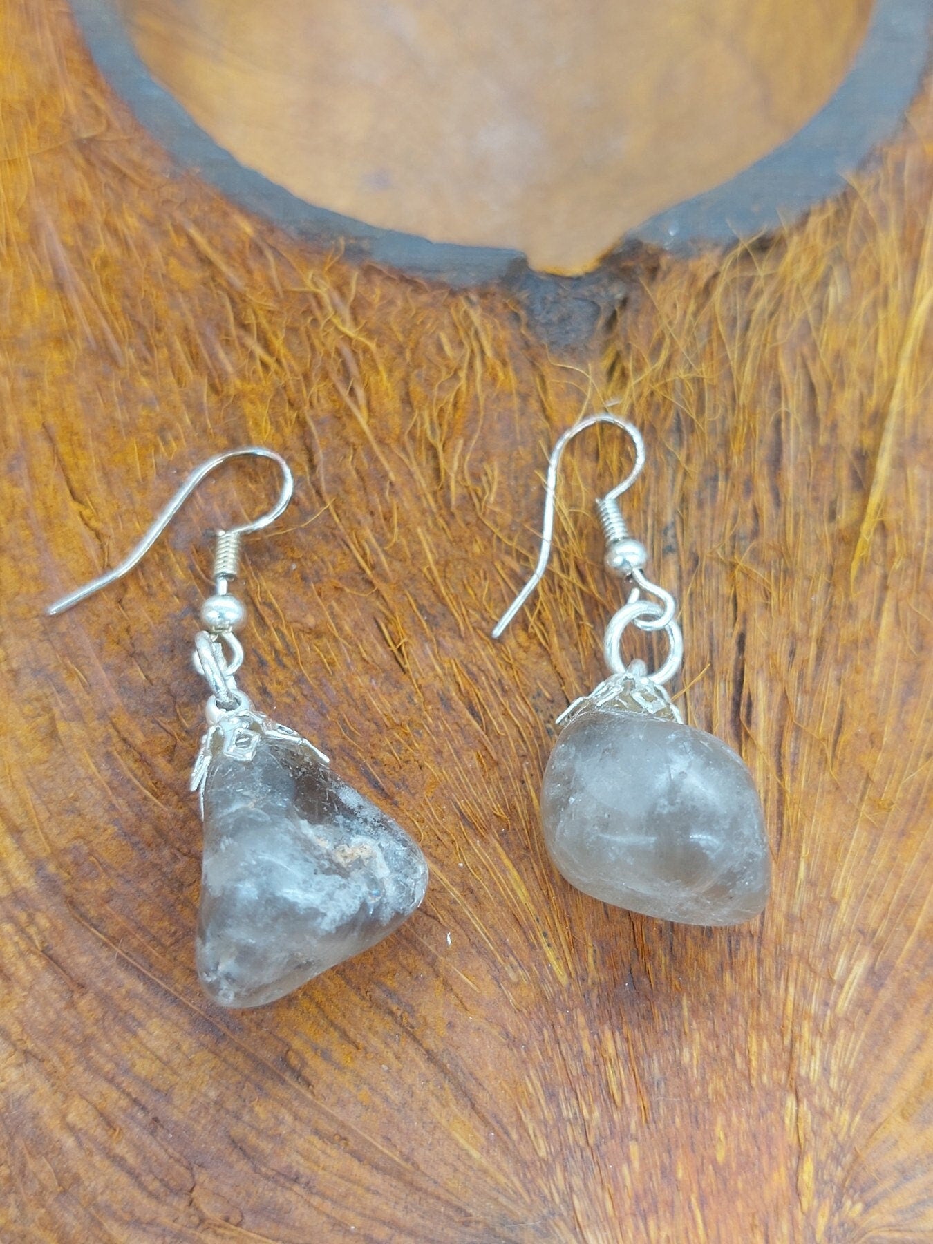 Smoky Quartz Polished Crystal Earrings