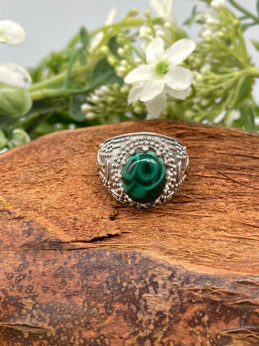 Malachit Kristall Sterling Silber 925 Cabochon Cut Statement Ring Top Qualität handgefertigt