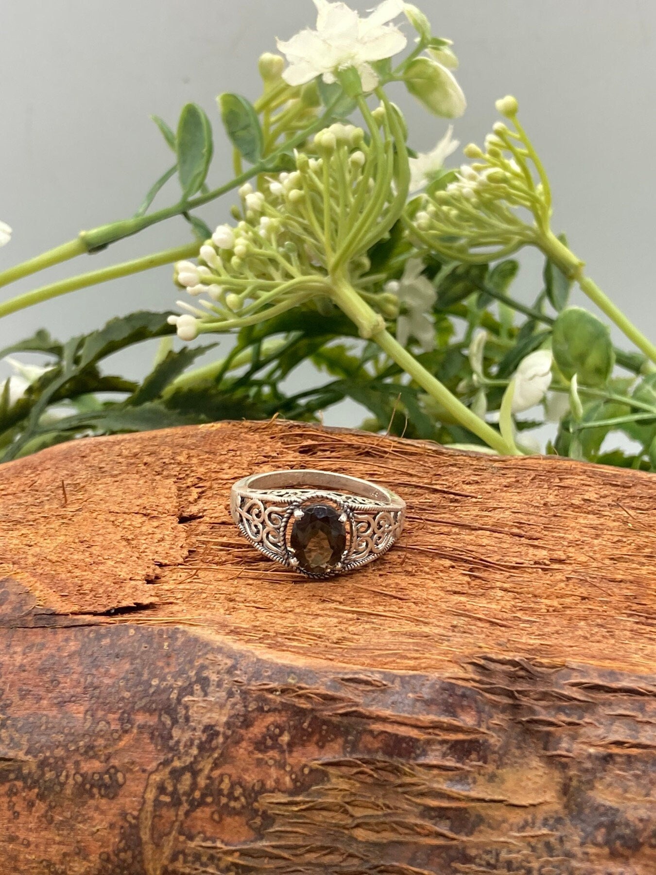 Smoky Quartz Crystal Silver 925 Faceted Ring Κορυφαίας ποιότητας χειροποίητο φινετσάτο