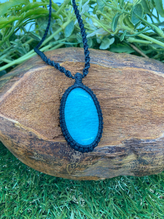 Amazonite Crystal Macrame Necklace