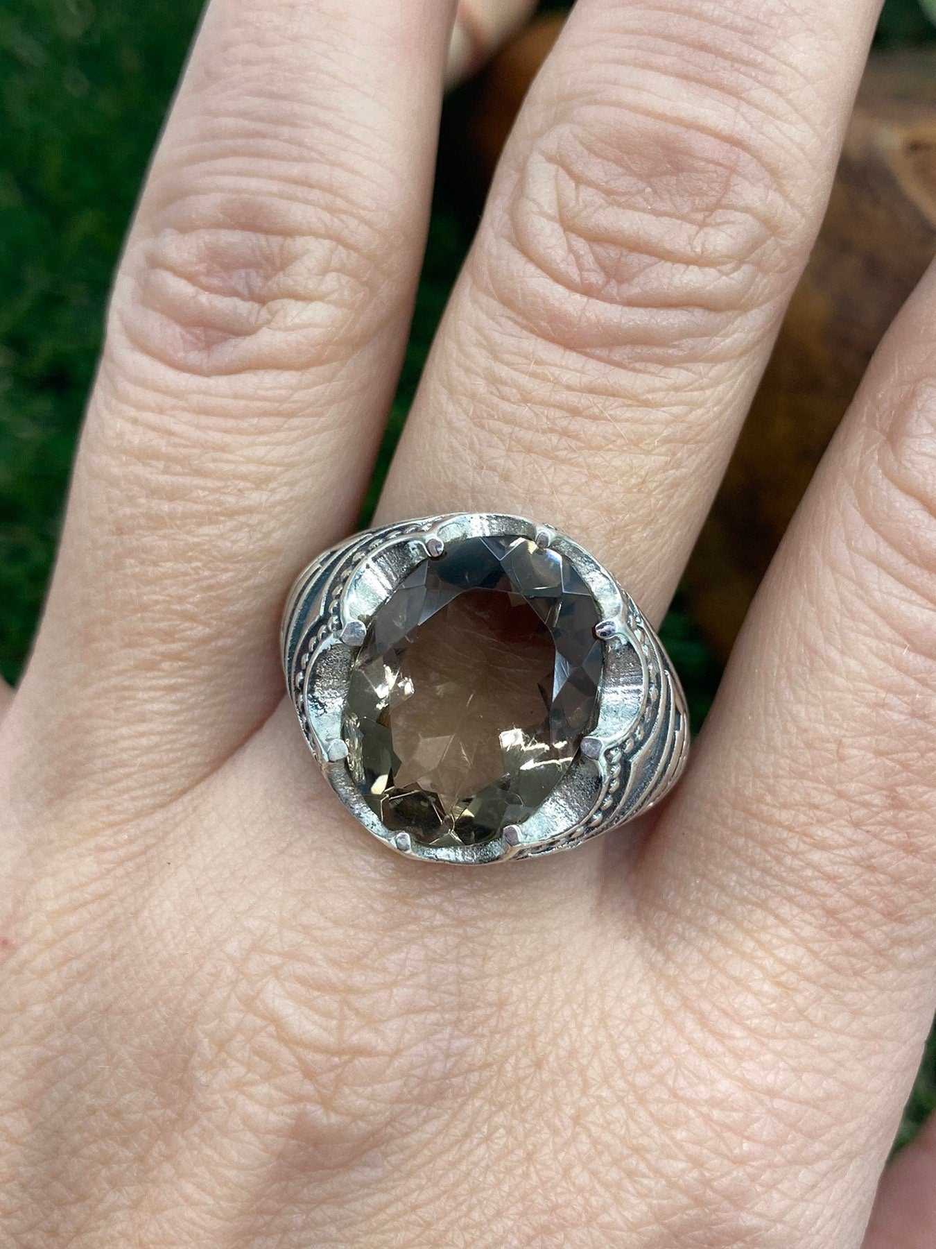 Smoky Quartz Crystal Ασήμι 925 Faceted Statement Δαχτυλίδι Κορυφαίας Ποιότητας Χειροποίητο