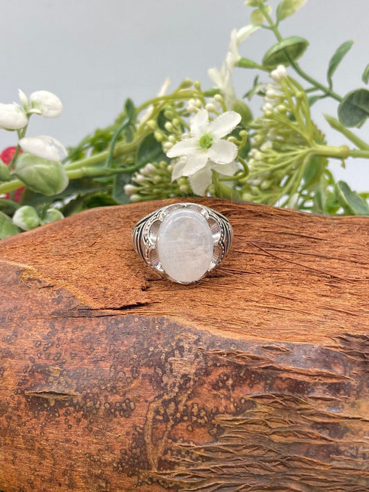 Δαχτυλίδι Rainbow Moonstone Crystal Sterling 925 Cabochon Cut Statement δαχτυλίδι κορυφαίας ποιότητας χειροποίητο