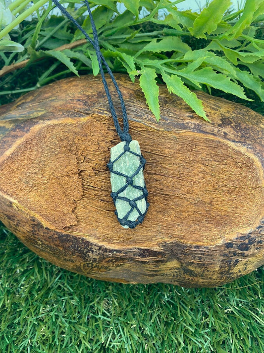 Natural Green Kyanite Crystal Macrame Necklace